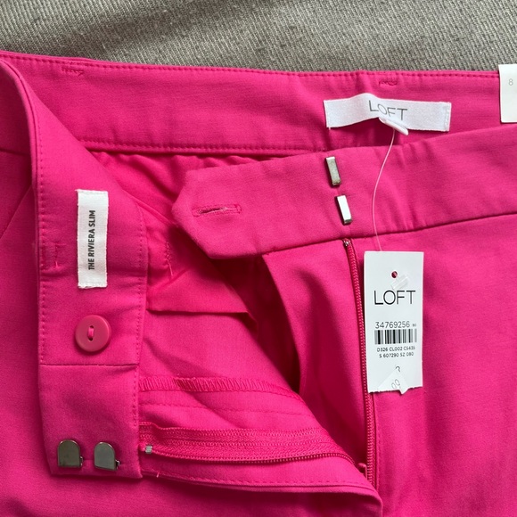 NWT LOFT Riviera Slim Hot Pink Cropped Pants Size 8 - Picture 2 of 8